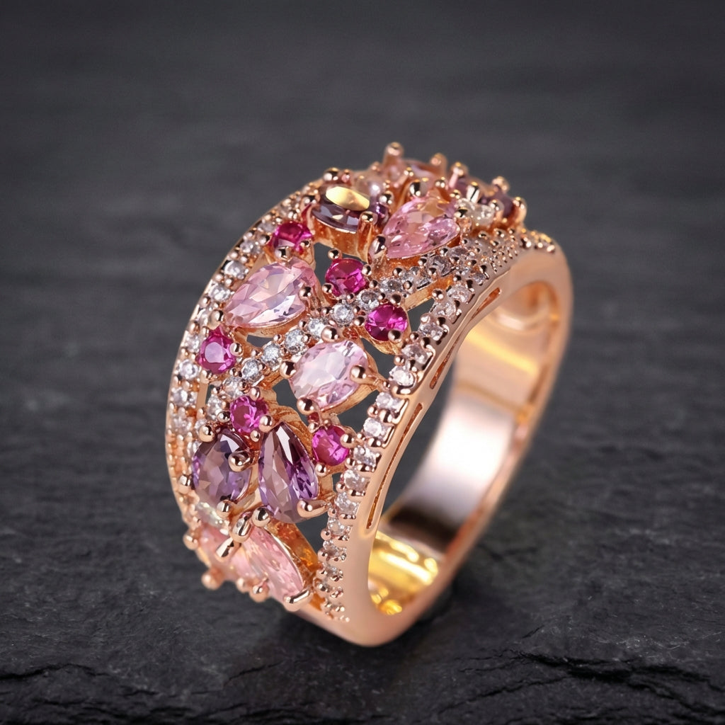Trendy Purple Pink Zircon Wide Vintage Ring