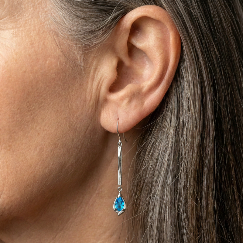 Blue Dangling Silver Earrings