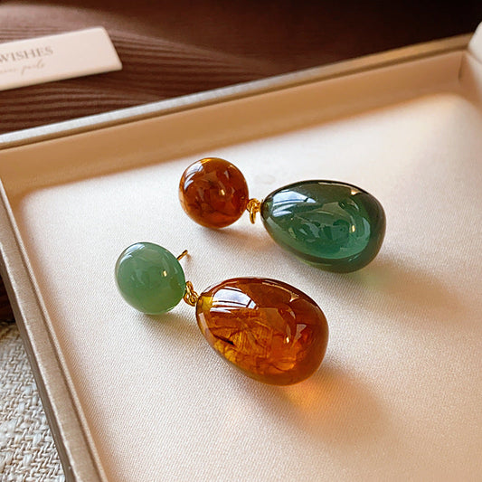 Vintage Amber Jade Earrings