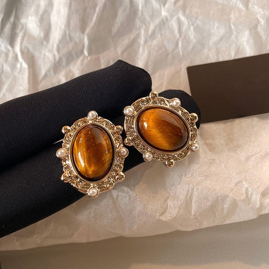 Vintage Amber Pearl Earrings