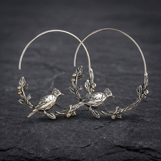 Vintage Bird Leaf Round Drop Earrings