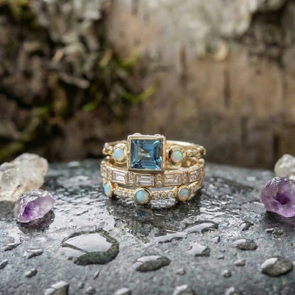 Vintage Blue Crystal Ring Set