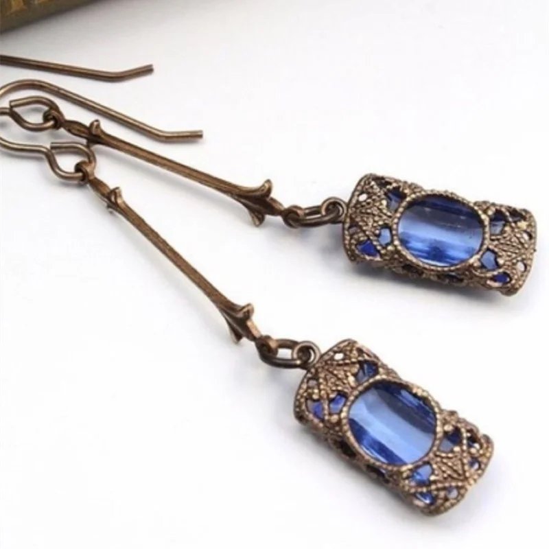Vintage Blue Zircon Earrings