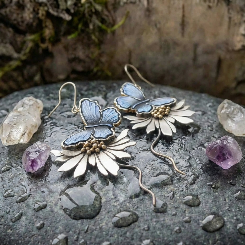 Vintage Butterfly Daisy Earrings
