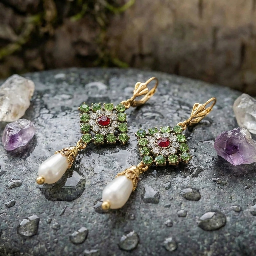 Vintage Crystal Pearl Earrings