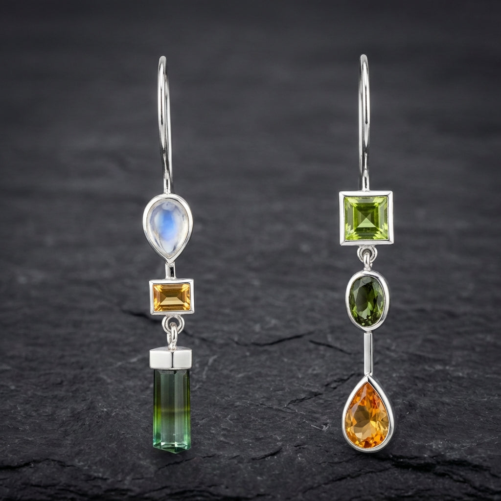Vintage Dangling Green & Orange Earrings