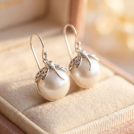 Vintage Dragonfly Pearl Earrings