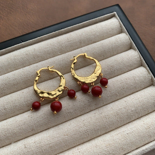 Vintage Garnet Hoop Earrings