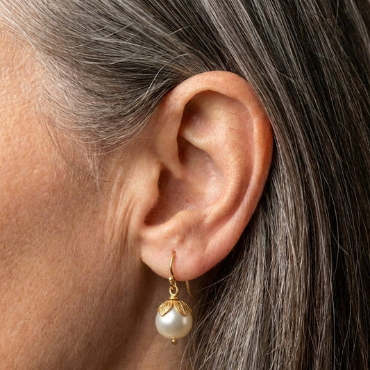 Gold Leaf Pearl Earrings