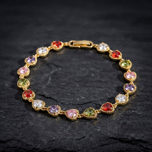 Vintage Gold Love Heart Rainbow Bracelet