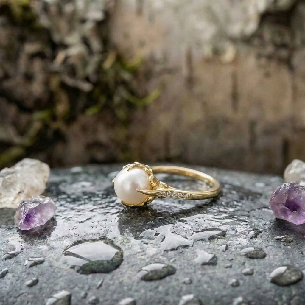 Vintage Gold Pearl Centerpiece Ring