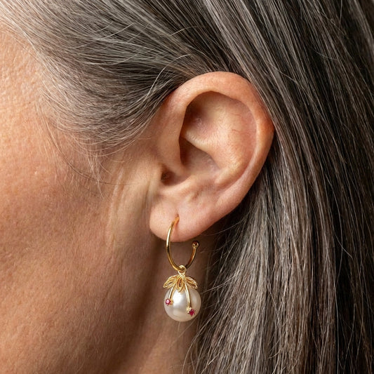 Gold & Pearl Cherry Earrings