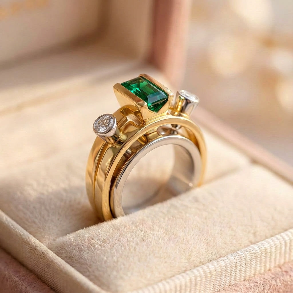 Vintage Gold Square Emerald Ring