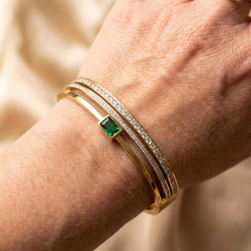 Vintage Green White Rhinestone Cuff Bracelet