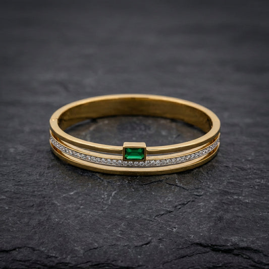 Vintage Green White Rhinestone Cuff Bracelet