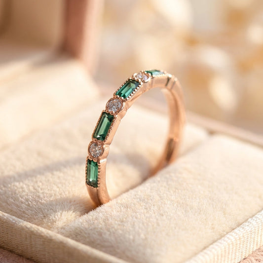 Vintage Inlaid Green Zirconia Rose Ring