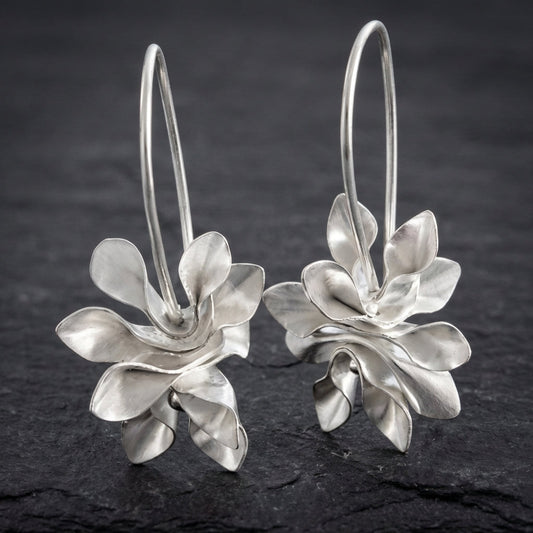 Vintage Irregular Blossom Silver Earrings
