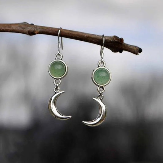 Vintage Moon Green Stone Earrings