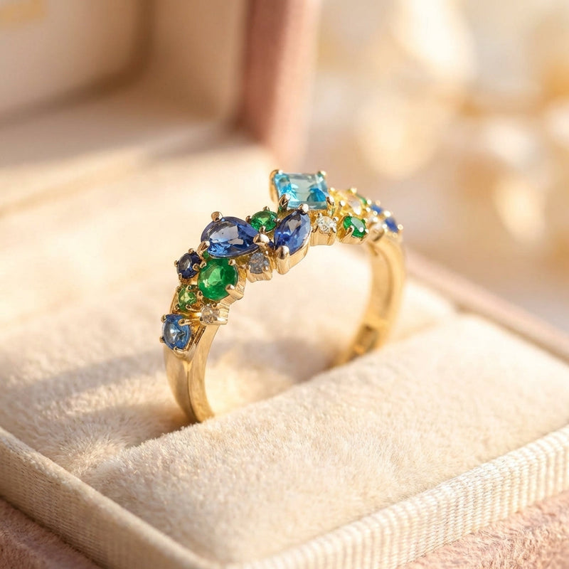 Vintage Multi Tone Gem Gold Ring