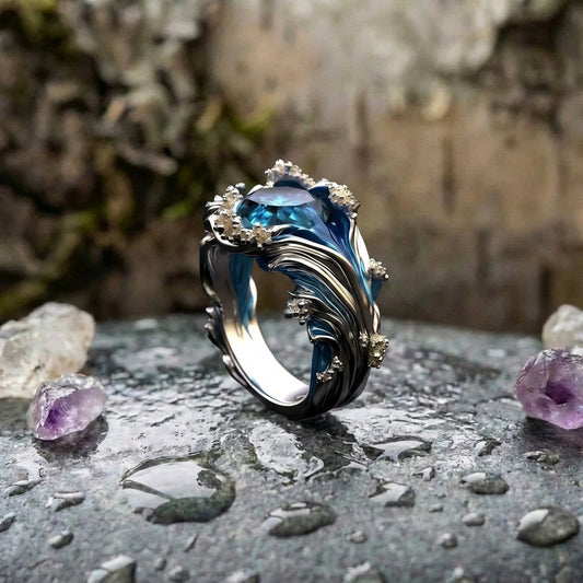 A Vintage Ocean Wavy Crystal Ring