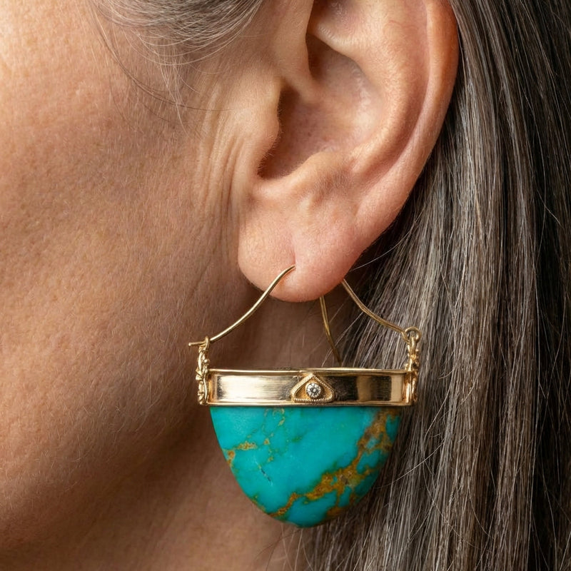 Vintage Opal Crest Gold Earrings