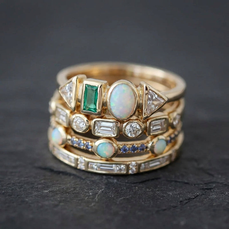Vintage Opal & Zirconia Ring Set