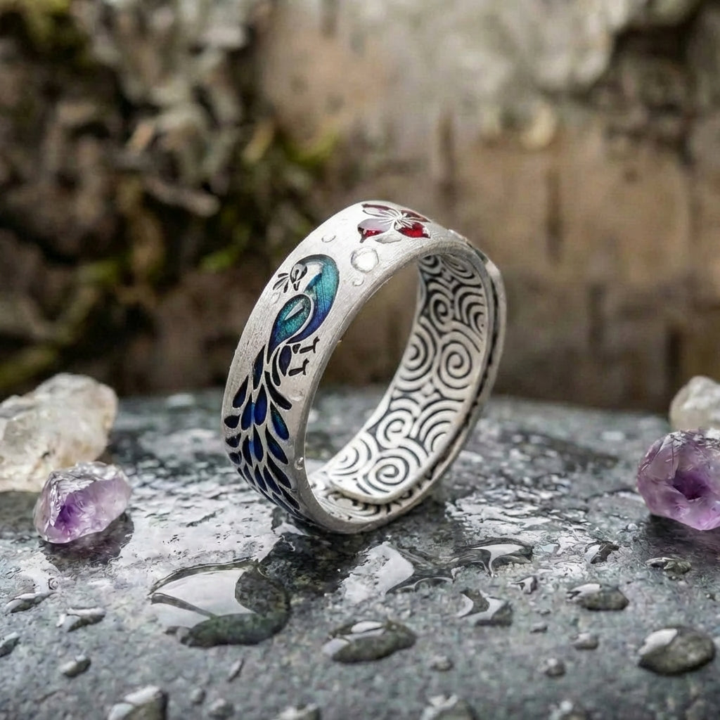 Vintage Peacock Enamel Ring