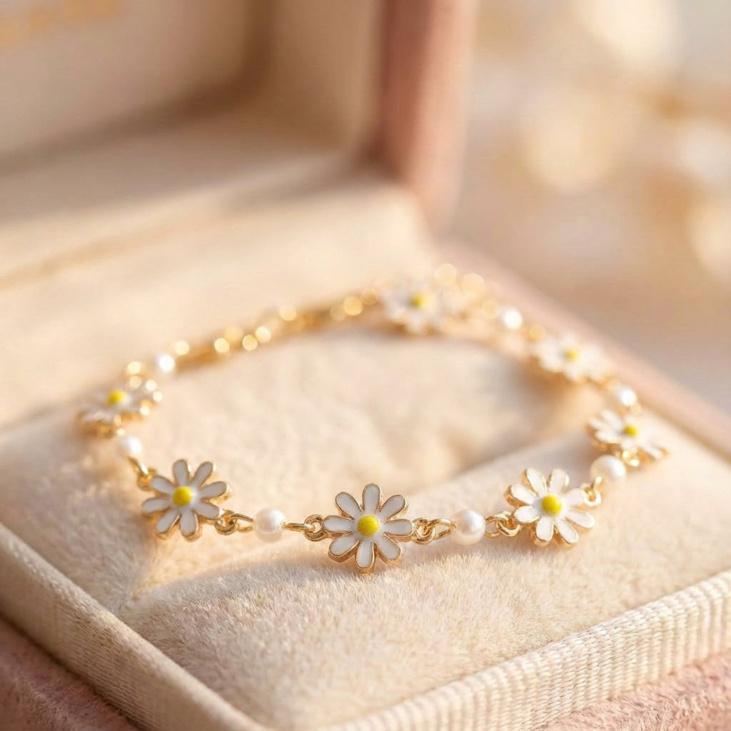 Vintage Pearl Gold White Flower Bracelet