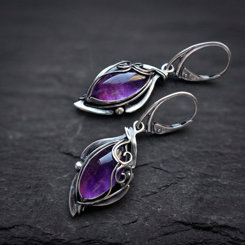 Vintage Purple Stone Dangle Earrings
