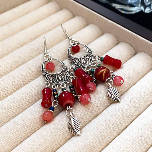 Vintage Red Beaded Earrings