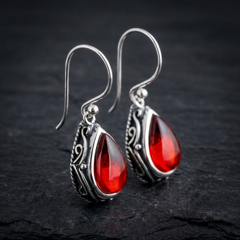 Vintage Red Stone Dangle Earrings