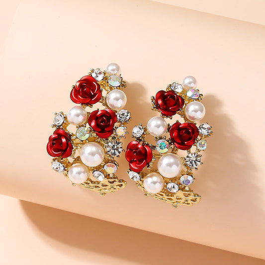 Vintage Rose Pearl Earrings