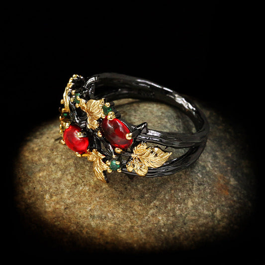 Vintage Ruby Flower Ring