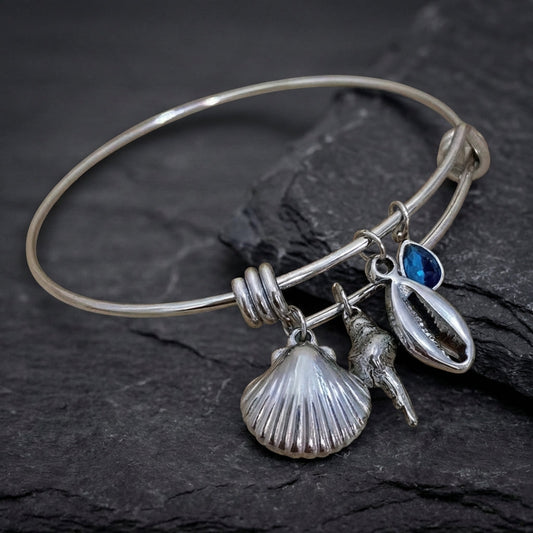 Vintage Shell Charm Adjustable Silver Bracelet