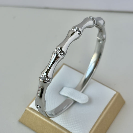 Vintage Silver Bamboo Crystal Bangle