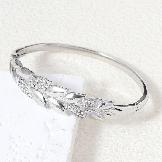 Vintage Silver Crystal Leaf Bangle