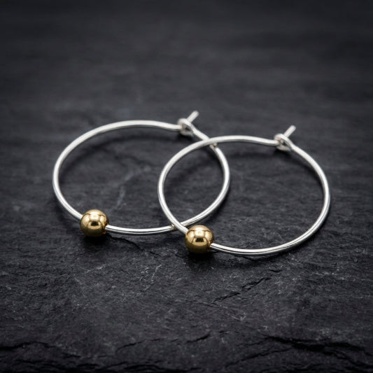 Vintage Silver Hoop Golden Pearl Earrings