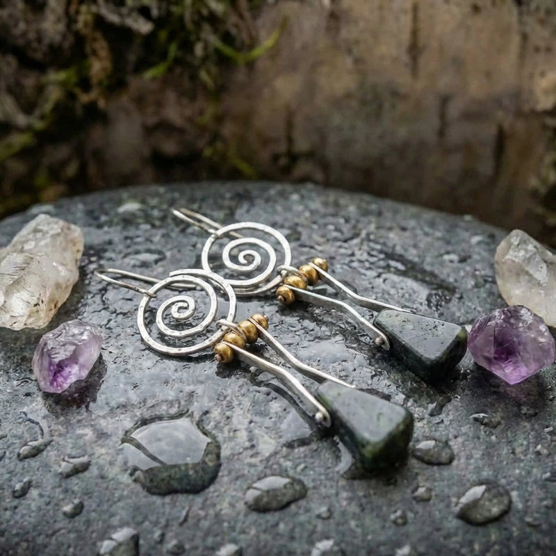 Vintage Spiral Stone Earrings