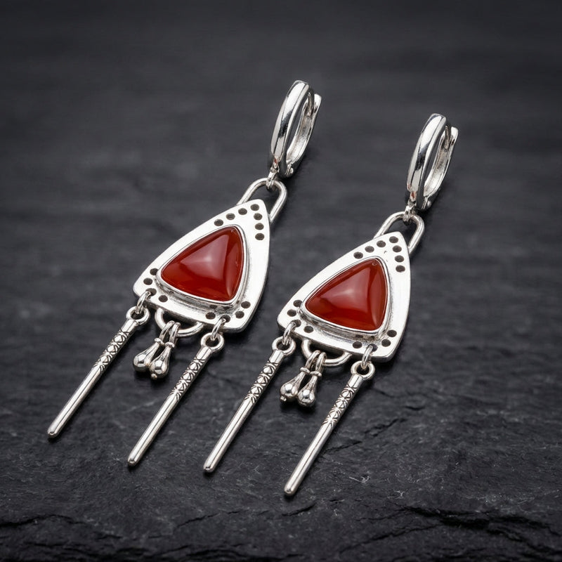 Vintage Tribal Triangle Amber Earrings