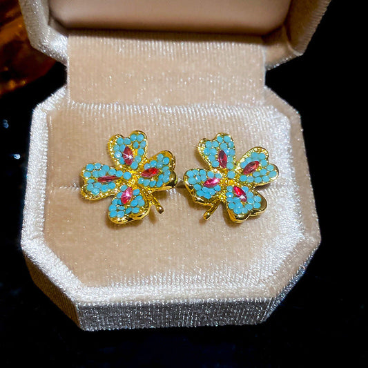 Vintage Turquoise Flower Earrings