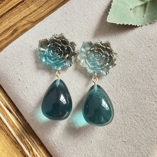 Vintage Verdigris Rose Earrings