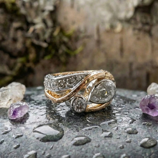 Vintage Zirconia Gold & Silver Irregular Ring