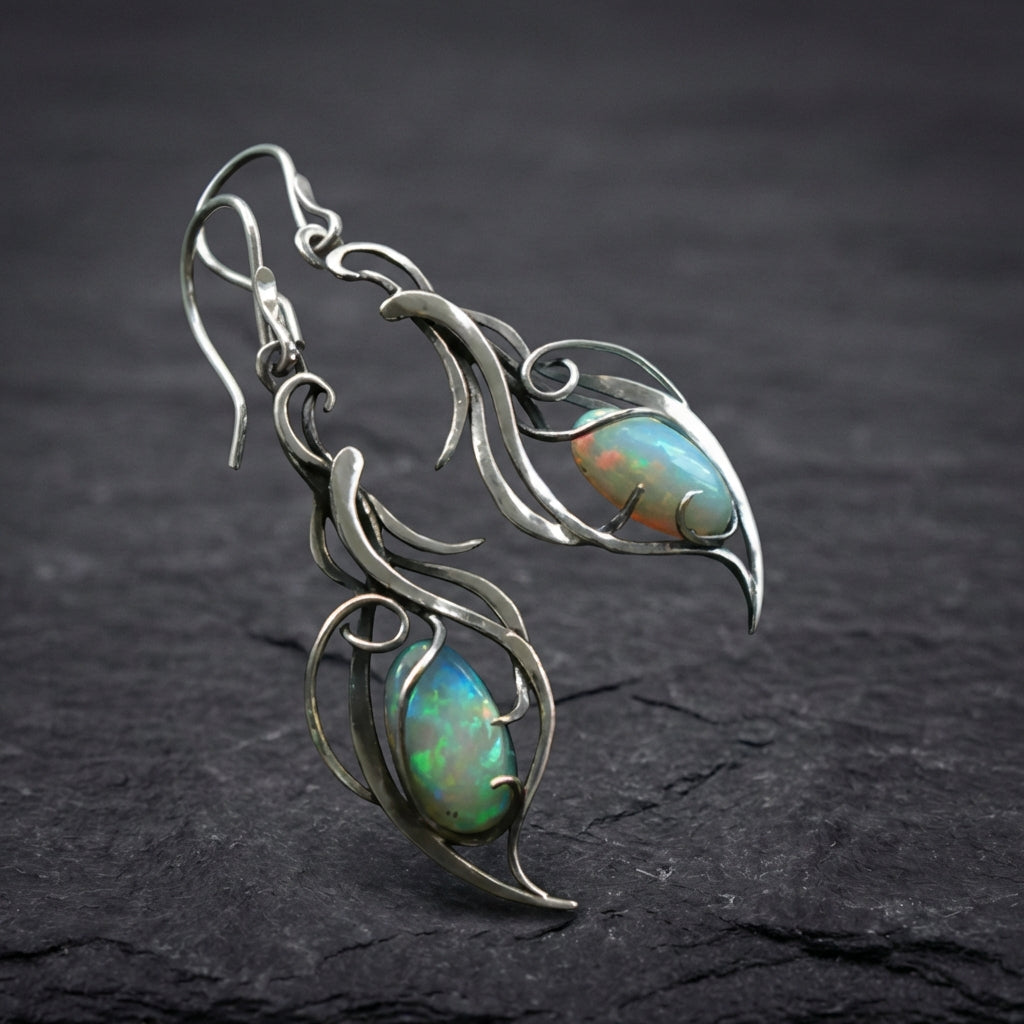 Vintage Earrings Made Of Blue Opal In Sterling Silver