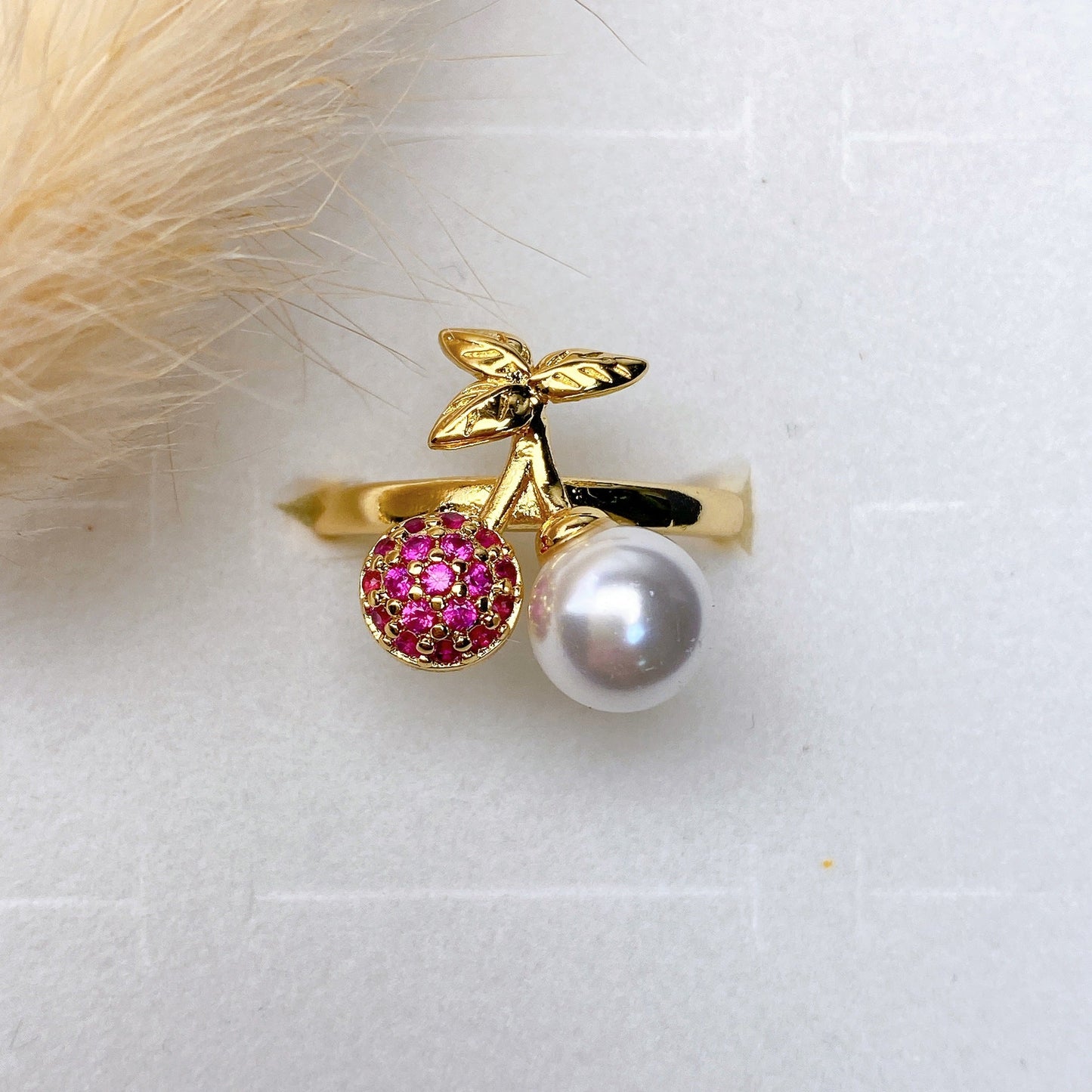 Whimsical Cherry Pearl Ring