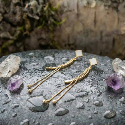 White Opal Pendant Earrings In Gold