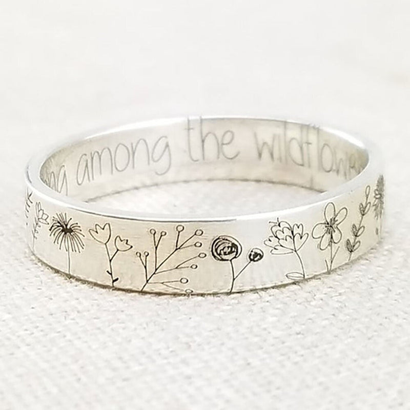 Wildflower Engraved Silver Ring