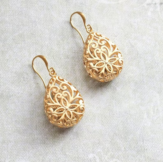 Golden Hollow Drop Earrings