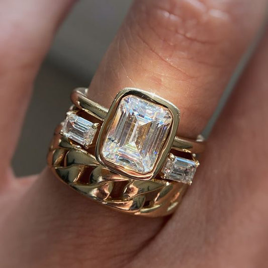 Chained Zirconia Gold Ring Set