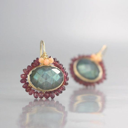 Inlaid Green & Red Stone Earrings