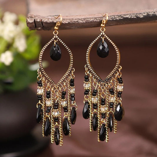 Black Zirconia Mandala Dangling Earrings